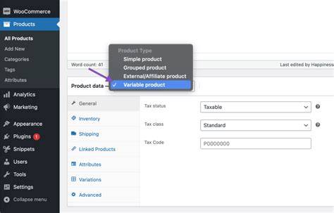 Close-up of computer screen with WooCommerce variable product attributes tab open