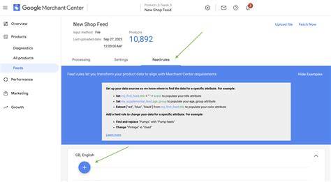 Close-up view of a product feed error list displayed on Google Merchant Center diagnostics page.