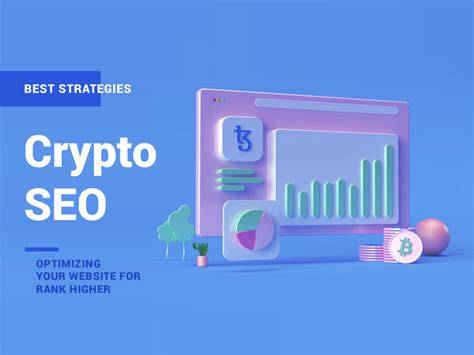 A crypto SEO agency consultant optimizing a blockchain project website on a laptop.