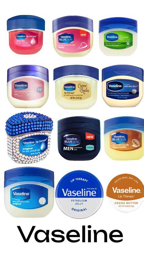 Various Vaseline jars and multi-pack containers showing different sizes and packaging.
