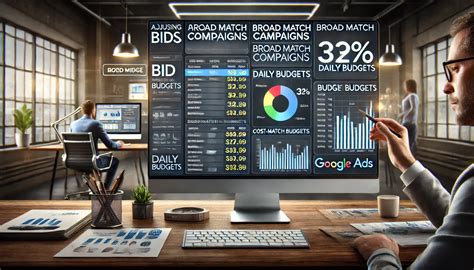 Close-up of hands adjusting bid settings for Google Ads product feed campaigns on a computer keyboard.