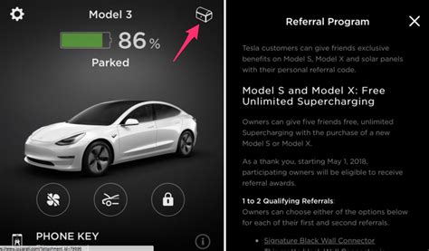 A Tesla electric car owner is displaying the Tesla referral program on a smartphone app.