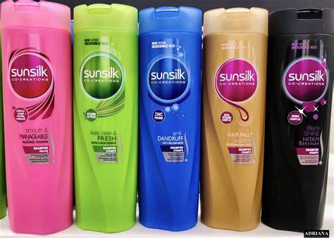 Sunsilk shampoo bottles displayed with labels showing cost and pricing elements.