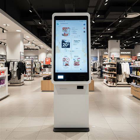 Photo of a digital kiosk inside a Uniqlo store for shopping and information.