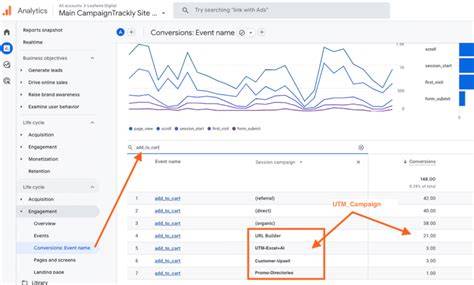 A Google Analytics report page displaying campaign data filtered by UTM parameters.