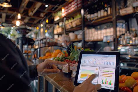 A business owner collecting customer data using a tablet device in a small office.