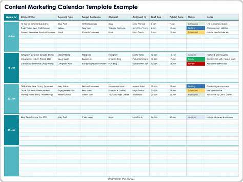 A content calendar and workflow sheet laid out on a desk for organizing a content marketing strategy.