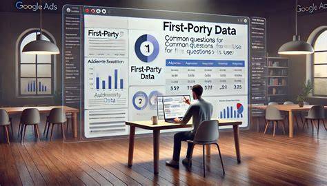 A digital marketer comparing first-party and third-party data charts displayed on a laptop screen.