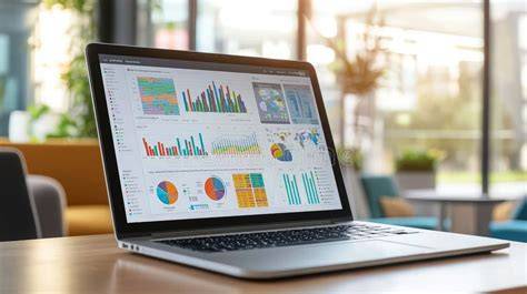 A laptop screen displaying first-party audience data for digital marketing in an office setting.