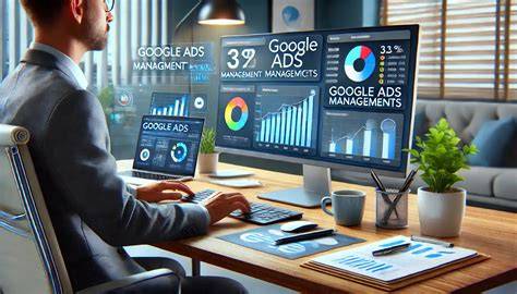 Focused Adwords agency employee analyzing return on ad spend data on a computer screen.