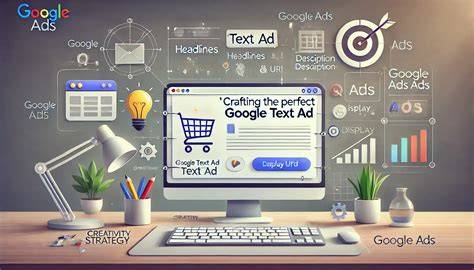 Hands typing ad copy for a Google Ads campaign on a laptop keyboard